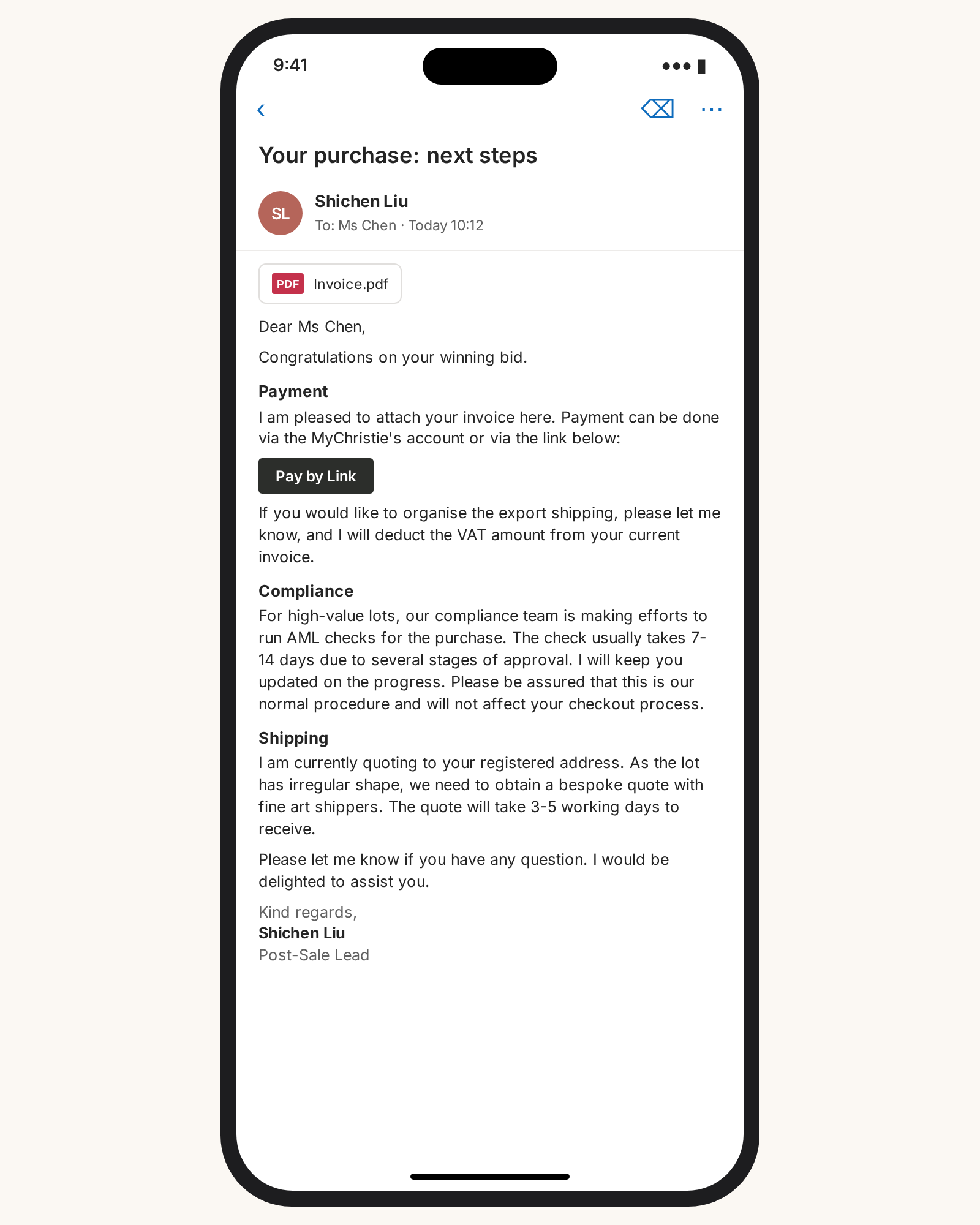 Image: the client message on a phone